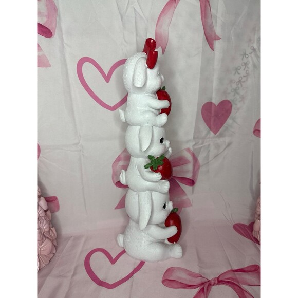 Easter Stacked Bunnies Holding Strawberries Decor - Picture 5 of 7